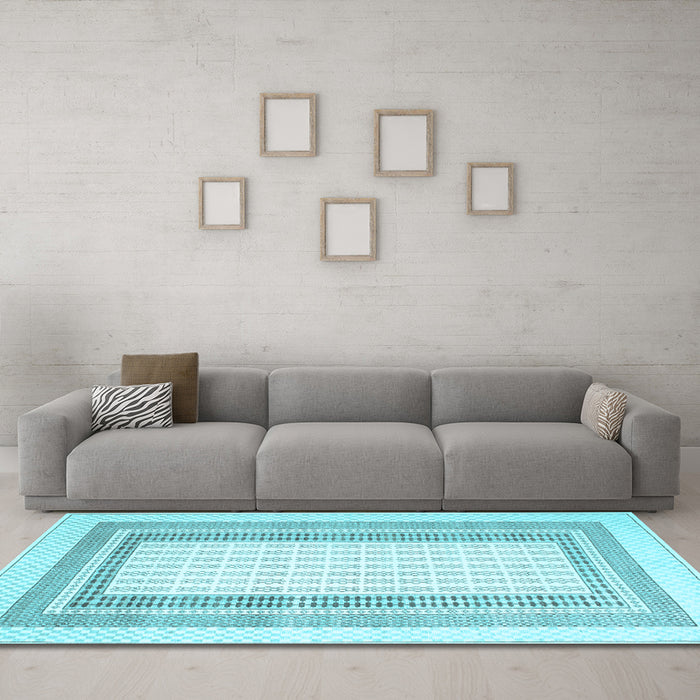 Machine Washable Abstract Light Blue Contemporary Rug in a Living Room, wshcon670lblu