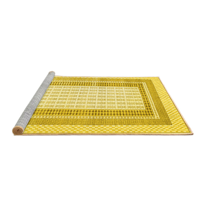Sideview of Machine Washable Abstract Yellow Contemporary Rug, wshcon670yw