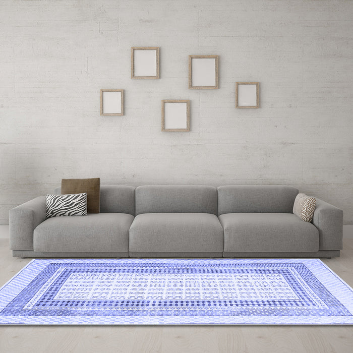 Machine Washable Abstract Blue Contemporary Rug in a Living Room, wshcon670blu