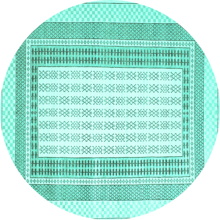 Round Abstract Turquoise Contemporary Rug, con670turq