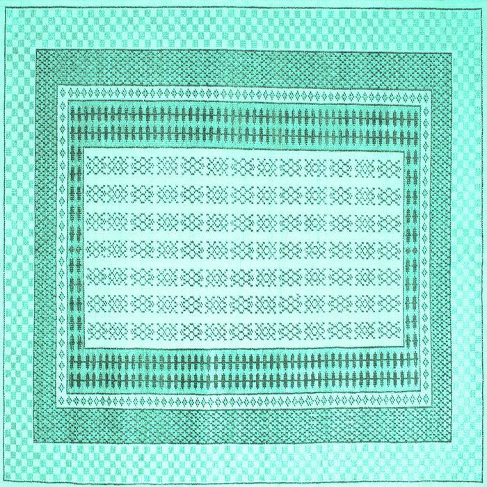 Square Abstract Turquoise Contemporary Rug, con670turq