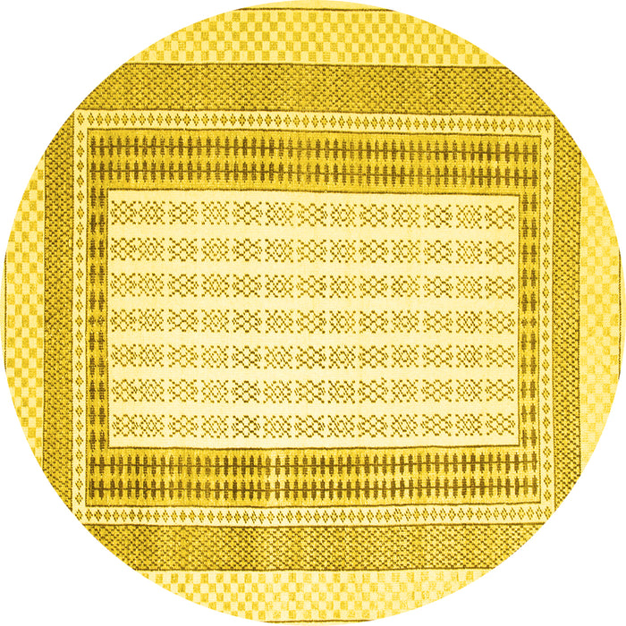 Round Machine Washable Abstract Yellow Contemporary Rug, wshcon670yw