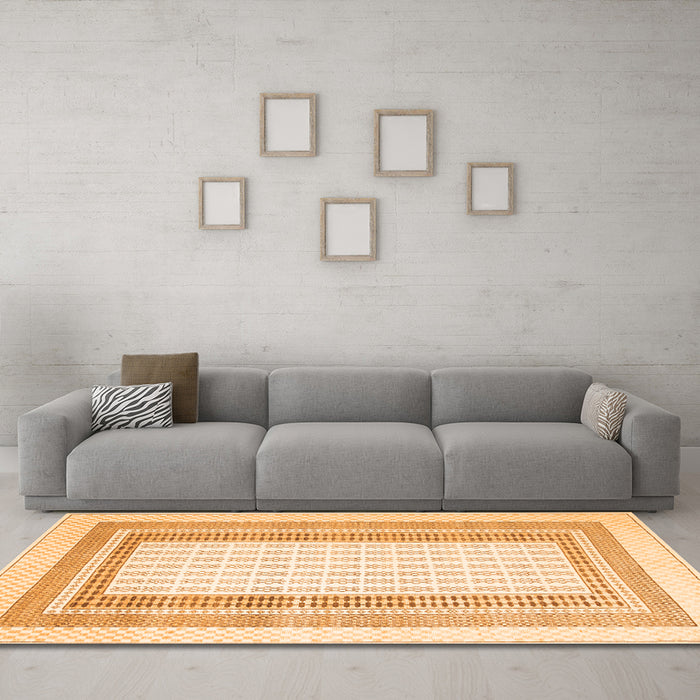Machine Washable Abstract Orange Contemporary Area Rugs in a Living Room, wshcon670org