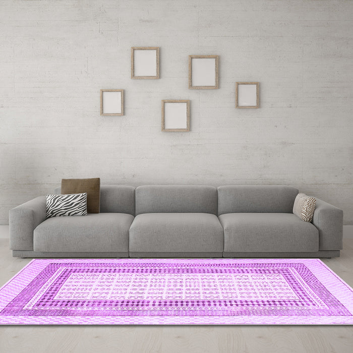 Machine Washable Abstract Purple Contemporary Area Rugs in a Living Room, wshcon670pur