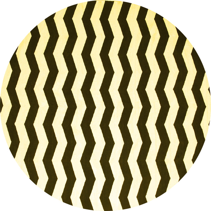 Round Machine Washable Abstract Yellow Contemporary Rug, wshcon671yw