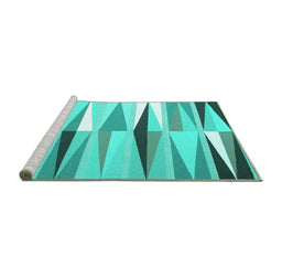 Sideview of Machine Washable Abstract Turquoise Contemporary Area Rugs, wshcon672turq