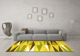 Machine Washable Abstract Yellow Contemporary Rug in a Living Room, wshcon672yw