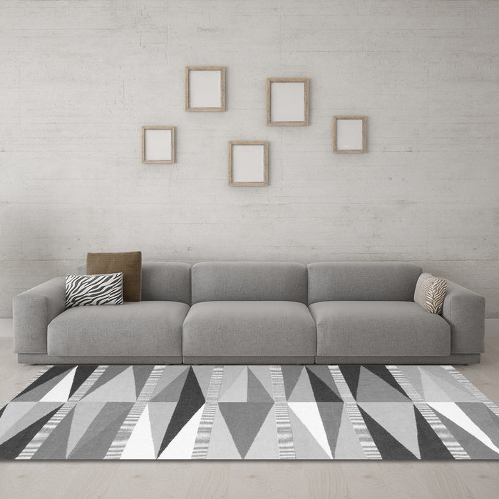 Machine Washable Abstract Gray Contemporary Rug in a Living Room,, wshcon672gry