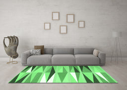 Machine Washable Abstract Emerald Green Contemporary Area Rugs in a Living Room,, wshcon672emgrn