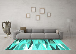 Machine Washable Abstract Turquoise Contemporary Area Rugs in a Living Room,, wshcon672turq