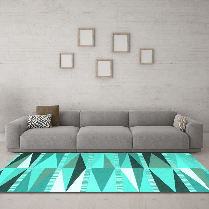 Machine Washable Abstract Turquoise Contemporary Area Rugs in a Living Room,, wshcon672turq