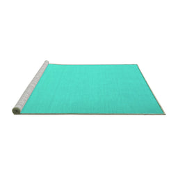 Sideview of Machine Washable Abstract Turquoise Contemporary Area Rugs, wshcon673turq