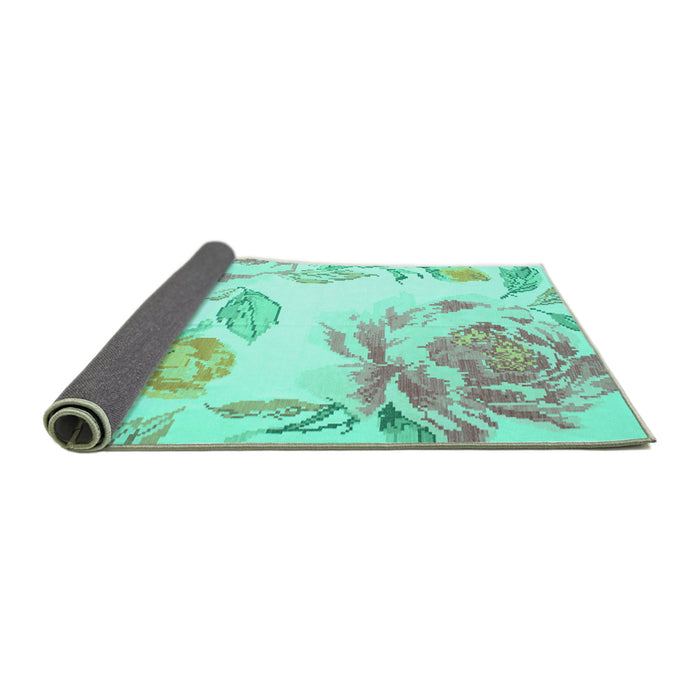 Sideview of Botanical Turquoise Coastal Rug, con674turq