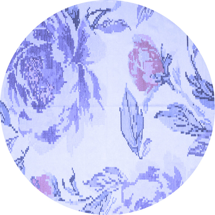 Round Machine Washable Botanical Blue Coastal Rug, wshcon674blu
