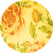 Round Machine Washable Botanical Yellow Coastal Rug, wshcon674yw