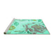 Sideview of Machine Washable Botanical Turquoise Coastal Area Rugs, wshcon674turq