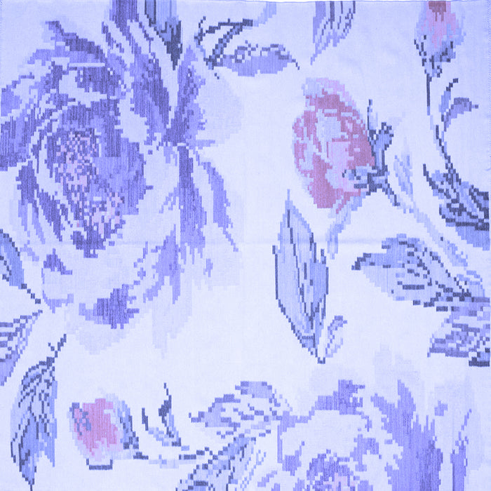Square Machine Washable Botanical Blue Coastal Rug, wshcon674blu