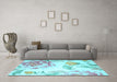 Machine Washable Botanical Light Blue Coastal Rug in a Living Room, wshcon674lblu