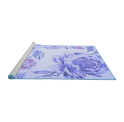 Sideview of Machine Washable Botanical Blue Coastal Rug, wshcon674blu