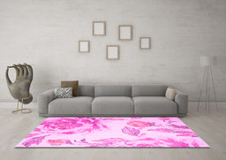Machine Washable Botanical Pink Coastal Rug in a Living Room, wshcon674pnk