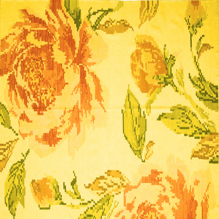 Square Machine Washable Botanical Yellow Coastal Rug, wshcon674yw