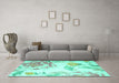 Machine Washable Botanical Turquoise Coastal Area Rugs in a Living Room,, wshcon674turq
