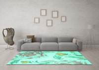 Machine Washable Botanical Turquoise Coastal Rug, wshcon674turq