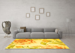 Machine Washable Botanical Yellow Coastal Rug in a Living Room, wshcon674yw