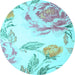 Round Botanical Light Blue Coastal Rug, con674lblu