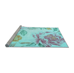 Sideview of Machine Washable Botanical Light Blue Coastal Rug, wshcon674lblu