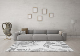 Machine Washable Botanical Gray Coastal Rug in a Living Room,, wshcon674gry