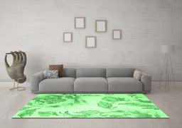 Machine Washable Botanical Emerald Green Coastal Area Rugs in a Living Room,, wshcon674emgrn