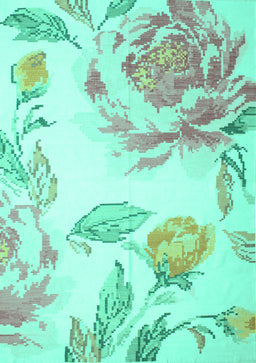 Botanical Turquoise Coastal Rug, con674turq