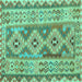 Square Machine Washable Southwestern Turquoise Country Area Rugs, wshcon675turq