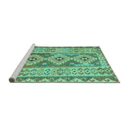 Sideview of Machine Washable Southwestern Turquoise Country Area Rugs, wshcon675turq