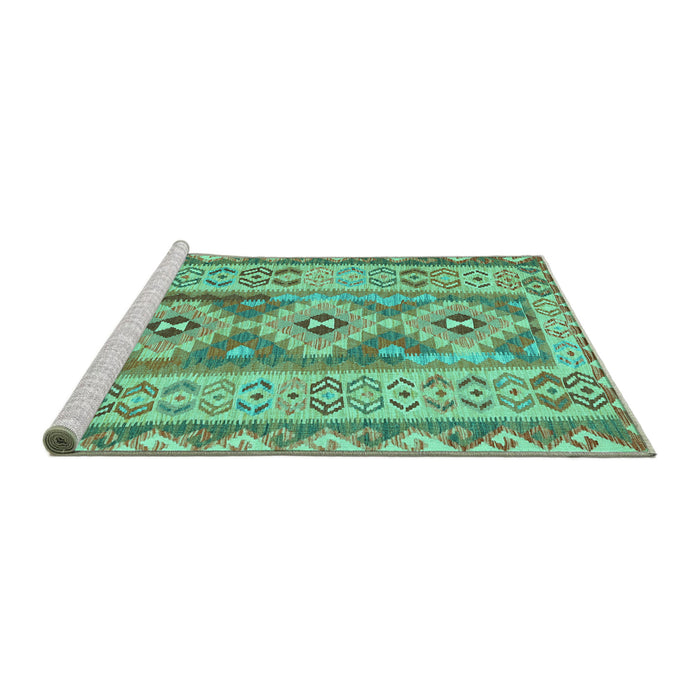 Sideview of Machine Washable Southwestern Turquoise Country Area Rugs, wshcon675turq