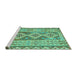 Sideview of Machine Washable Southwestern Turquoise Country Area Rugs, wshcon675turq
