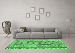 Machine Washable Southwestern Emerald Green Country Area Rugs in a Living Room,, wshcon675emgrn