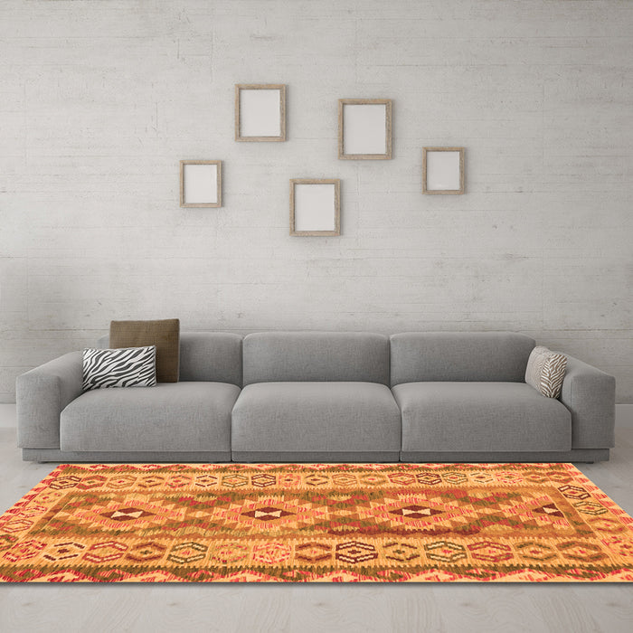 Machine Washable Southwestern Orange Country Area Rugs in a Living Room, wshcon675org