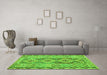 Machine Washable Southwestern Green Country Area Rugs in a Living Room,, wshcon675grn