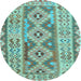 Round Southwestern Light Blue Country Rug, con675lblu