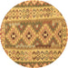 Round Machine Washable Southwestern Brown Country Rug, wshcon675brn