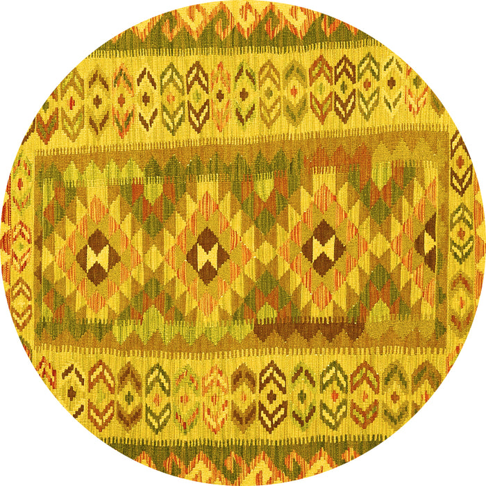 Round Machine Washable Southwestern Yellow Country Rug, wshcon675yw