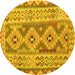 Round Machine Washable Southwestern Yellow Country Rug, wshcon675yw