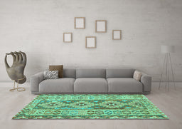 Machine Washable Southwestern Turquoise Country Area Rugs in a Living Room,, wshcon675turq