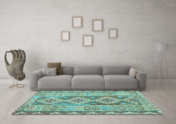 Machine Washable Southwestern Light Blue Country Rug in a Living Room, wshcon675lblu
