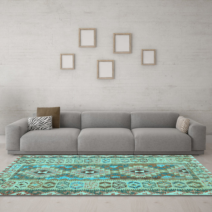 Machine Washable Southwestern Light Blue Country Rug in a Living Room, wshcon675lblu