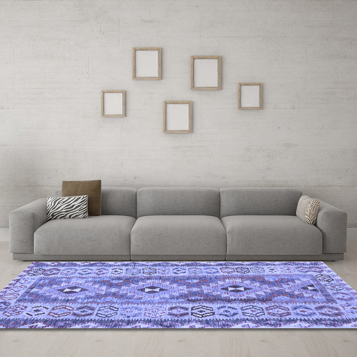 Machine Washable Southwestern Blue Country Rug in a Living Room, wshcon675blu