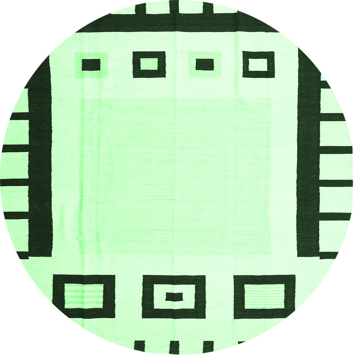 Round Machine Washable Abstract Emerald Green Contemporary Area Rugs, wshcon676emgrn