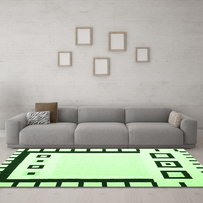 Machine Washable Abstract Green Contemporary Area Rugs in a Living Room,, wshcon676grn